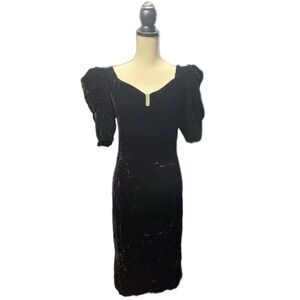 Vintage Black Crushed Velvet Midi Dress